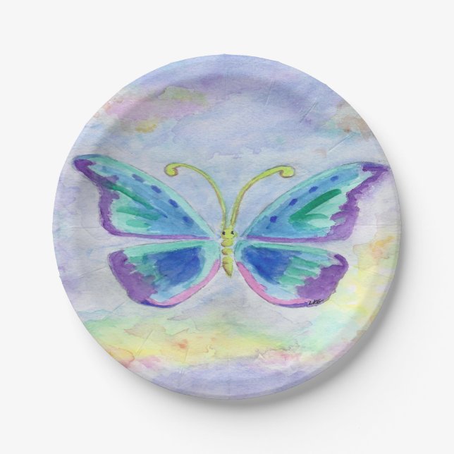 Blue, Purple and Magenta Butterfly Paper Plates (Front)