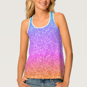 Blue Purple and Orange Faux Glitter Texture Tank Top