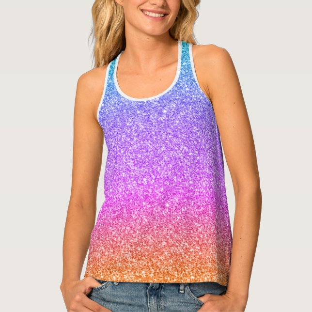 Blue Purple and Orange Faux Glitter Texture Tank Top (Front)