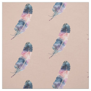 Blue, Purple and Pink Boho Feather with Beige Fabric