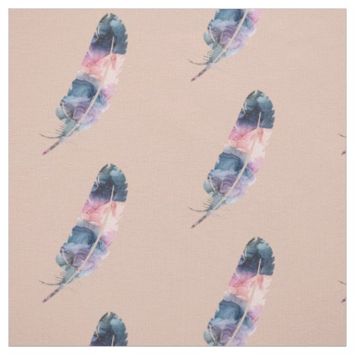 Blue, Purple and Pink Boho Feather with Beige Fabric