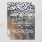 Blue Purple and Plum Vintage Floral Lace Wedding Invitation (Front/Back)