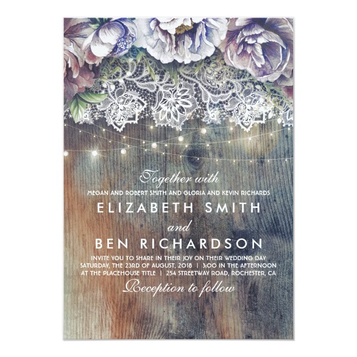 Blue Purple And Plum Vintage Floral Lace Wedding Invitation