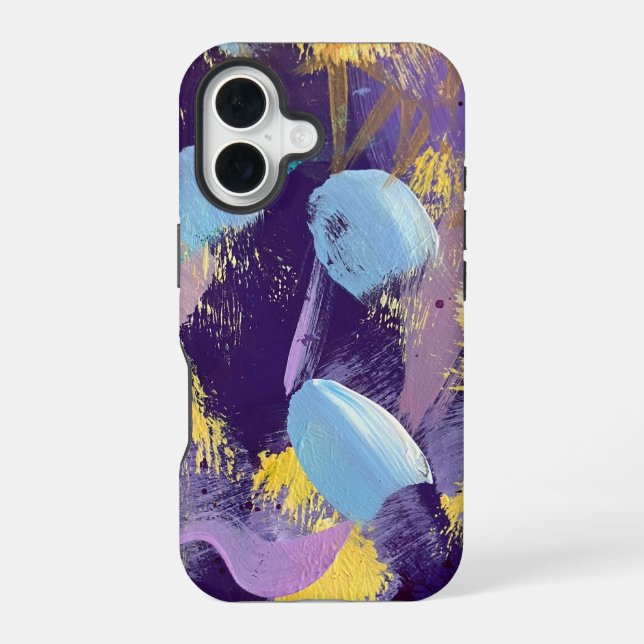 Blue, purple, and yellow abstract art iPhone case (Back)