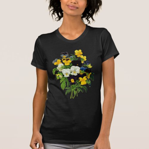 Blue Purple and Yellow Pansies By Redoute T_Shirt