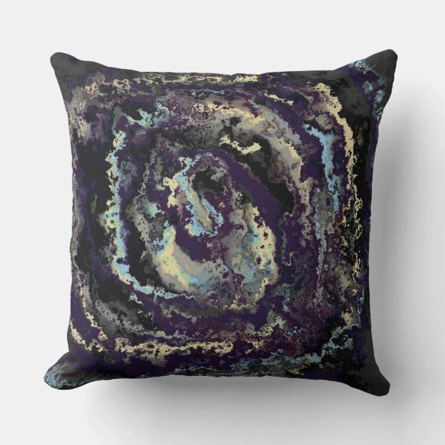 Blue, purple and yellow spiral abstract throw pillow (Front)