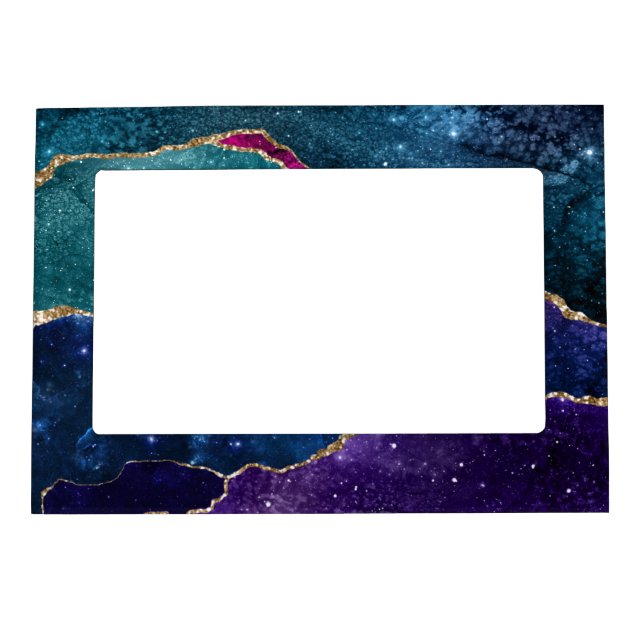 Blue Purple Aqua Gold Veins Agate Magnetic Frame (Front)