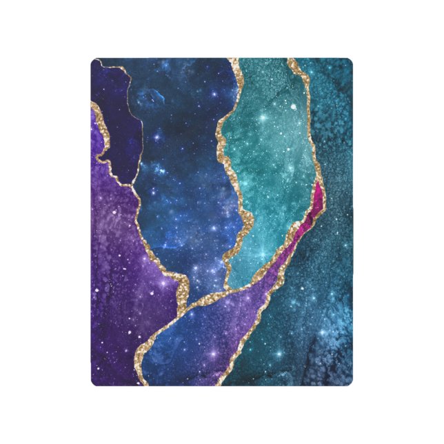 Blue Purple Aqua Gold Veins Agate Metal Print (Front)