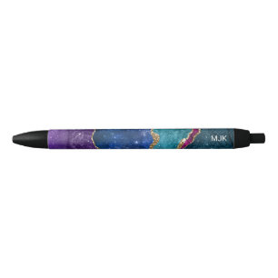 Blue Purple Aqua Gold Veins Agate Monogram Pen