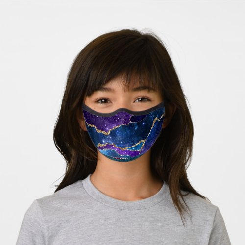 Blue Purple Aqua Gold Veins Agate Monogram Premium Face Mask