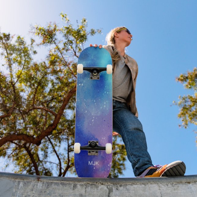 Blue Purple Aqua Monogram Skateboard (Outdoor 1)