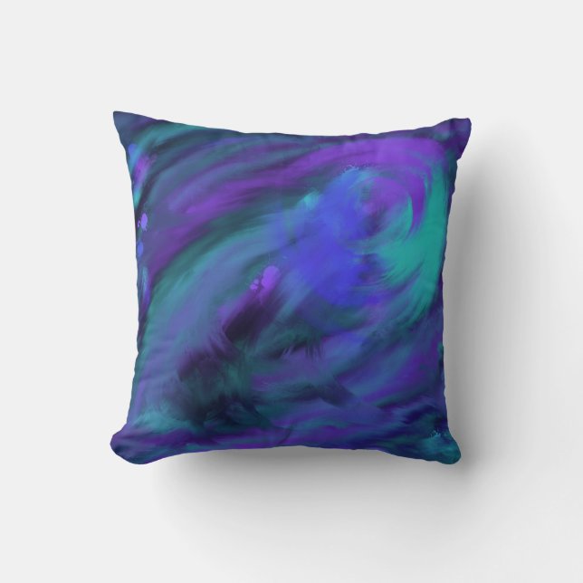 Blue Purple Aqua Swirl Painting & 'Kind' Word Art Throw Pillow (Front)