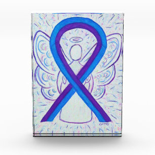 Blue & Purple Awareness Ribbon Paperweight Award 