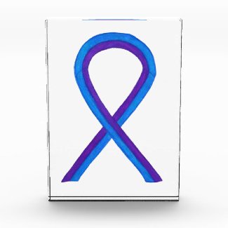 Blue & Purple Awareness Ribbon Paperweight Award 