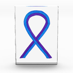 Blue & Purple Awareness Ribbon Paperweight Award
