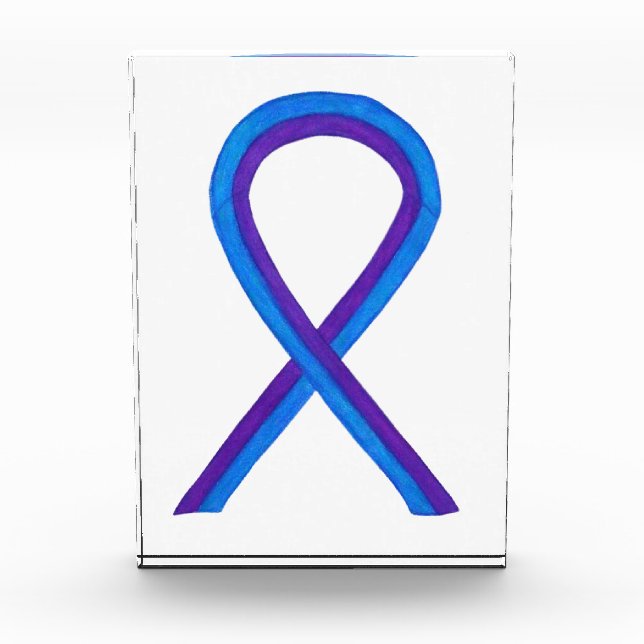 Blue & Purple Awareness Ribbon Paperweight Award  (Front)