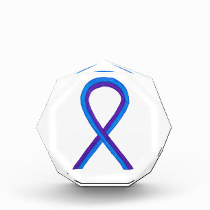 Blue & Purple Awareness Ribbon Paperweight Award 