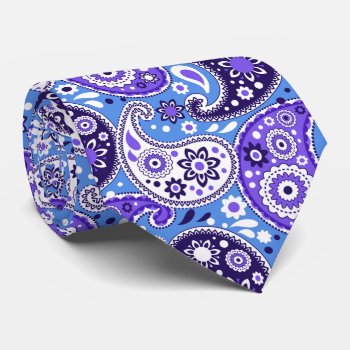 Blue Purple Bandana Paisley Fancy Rodeo Hoedown Neck Tie by VillageDesign at Zazzle