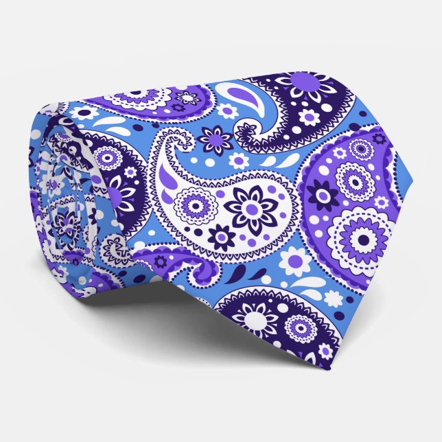 Blue Purple Bandana Paisley Fancy Rodeo Hoedown Neck Tie (Rolled)