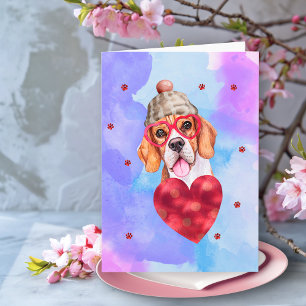 Blue Purple Beagle Valentine's Day Gift Dog Card