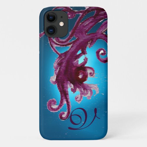 BLUE PURPLE BERRIES AND FLORAL SWIRLS MONOGRAM  iPhone 11 CASE