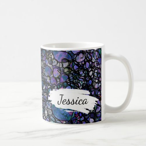 Blue Purple  Black Abstract Brushstrokes  Name Coffee Mug