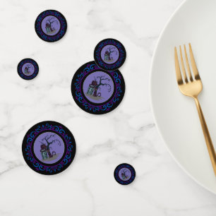 Blue Purple Black Cats Tombstone Tree Halloween Confetti