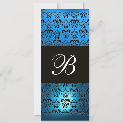 BLUE PURPLE BLACK  DAMASK MONOGRAM white Invitation