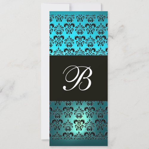 BLUE PURPLE BLACK  DAMASK MONOGRAM white turquase Invitation