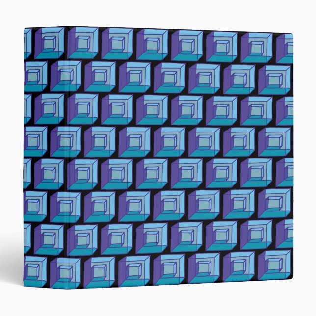 Blue Purple Black Geometric Squares 3 Ring Binder (Front/Spine)