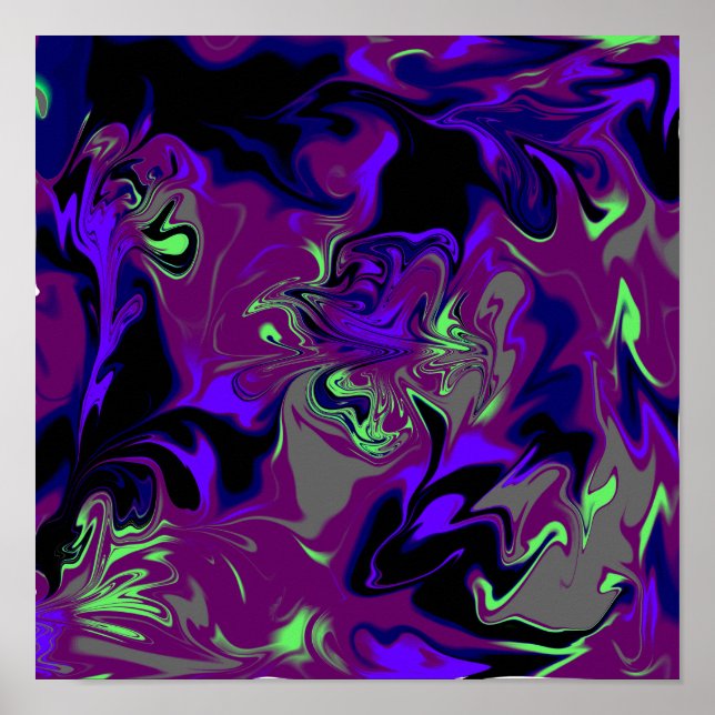 Blue, Purple, Black, Gray Liquid Art Poster  (Front)
