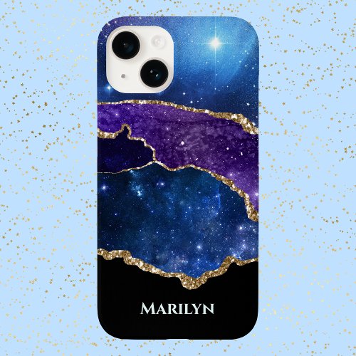 Blue Purple Black Starry Galaxy Monogram Case_Mate iPhone 14 Case