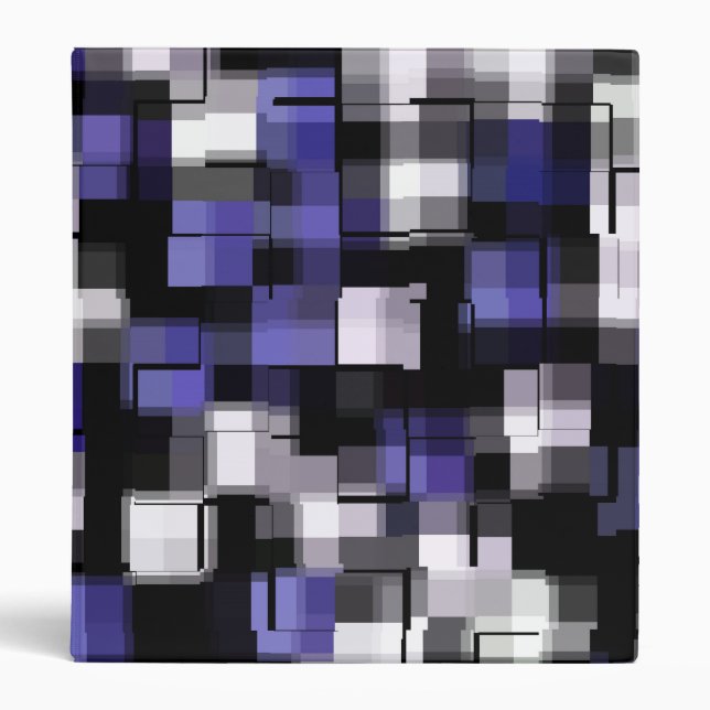 Blue Purple Black White Trendy 3 Ring Binder (Front)