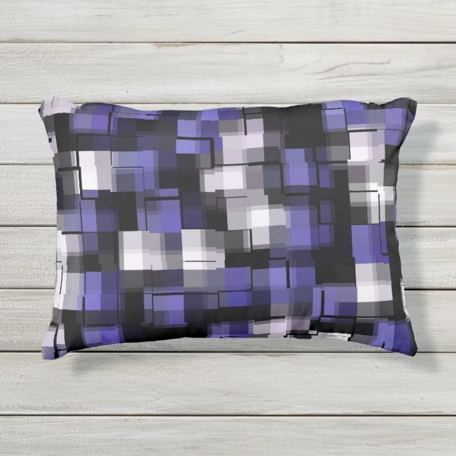 Blue Purple Black White Trendy Outdoor Pillow (Front)