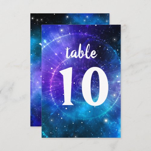 Blue Purple Bnai Mitzvah Galaxy Table Number Card