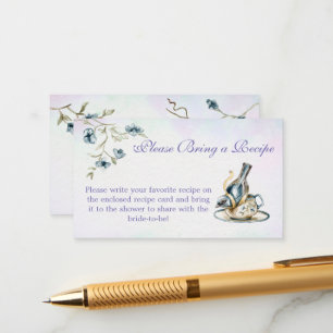 Blue purple bridal shower tea party recipe card