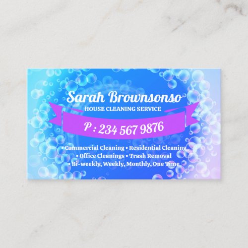 Blue Purple Bubbles Cleaning Washing Business Card