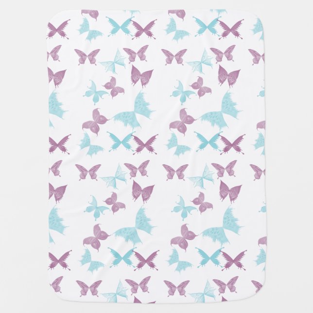 Blue Purple Butterflies Unisex Receiving Blanket (Front)