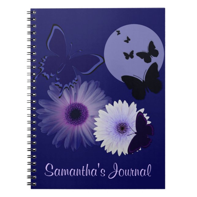 Blue Purple Butterfly and Daisy Personalized Notebook (Front)