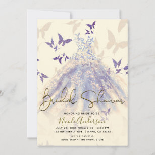 Blue Purple Butterfly Dance Dress Bridal Shower Invitation