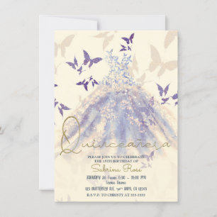 Blue Purple Butterfly Dance Dress Quinceañera Invitation