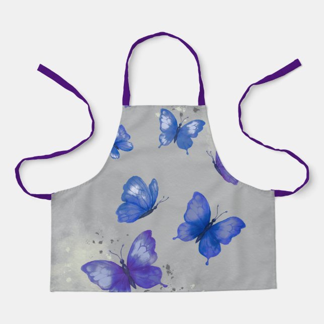 Blue Purple Butterfly Monogram Name Apron (Front)