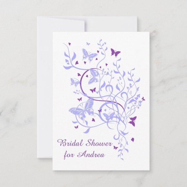 Blue Purple Butterfly Swirl Bridal Shower Invitation (Front)