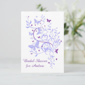 Blue Purple Butterfly Swirl Bridal Shower Invitation (Standing Front)