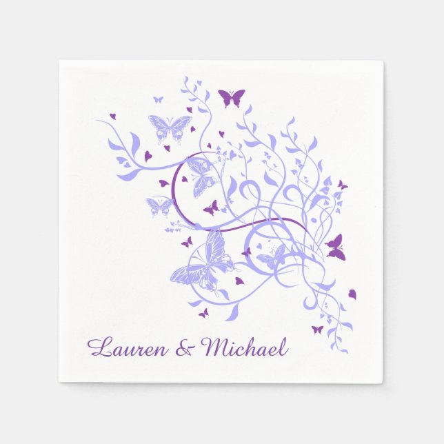Blue Purple Butterfly Swirl Wedding Napkins (Front)