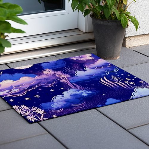 Blue_Purple Celestial Night Crescents Moon Stars Doormat