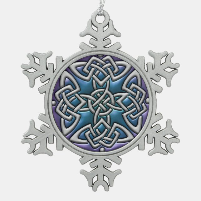 Blue Purple Celtic Knot Snowflake Ornament (Front)
