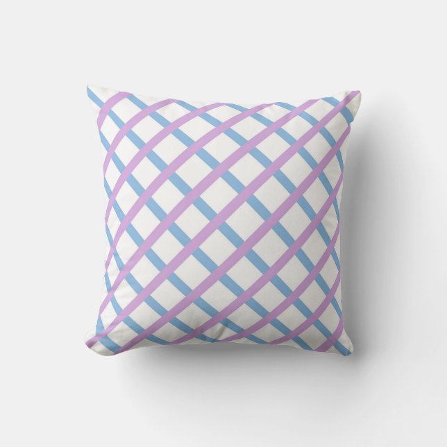 Blue Purple Checker Diamond Stripes Pattern Throw Pillow (Front)