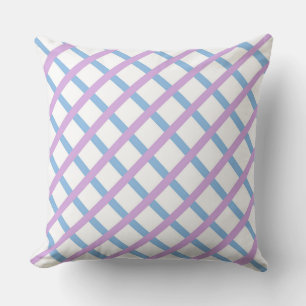 Blue Purple Checker Diamond Stripes Pattern Throw Pillow