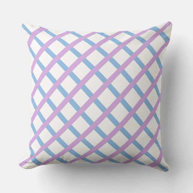 Blue Purple Checker Diamond Stripes Pattern Throw Pillow (Front)